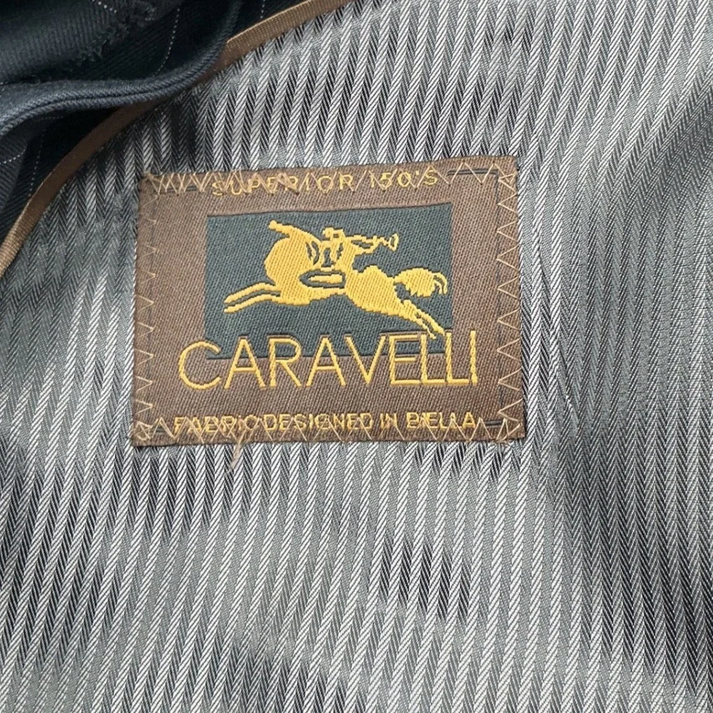 Caravelli Mens‎ Superior 150s Pinstripe Suit Jacket Blazer Navy Blue 50R